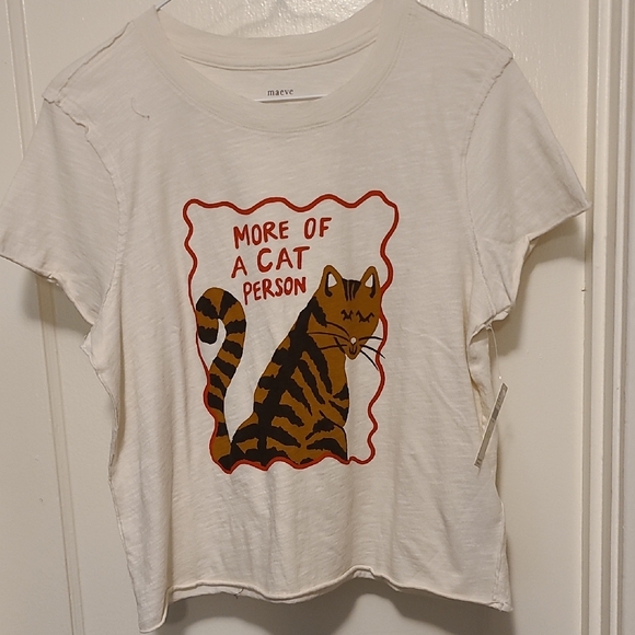 Maeve Tops - Maeve White Cat Graphic Tee